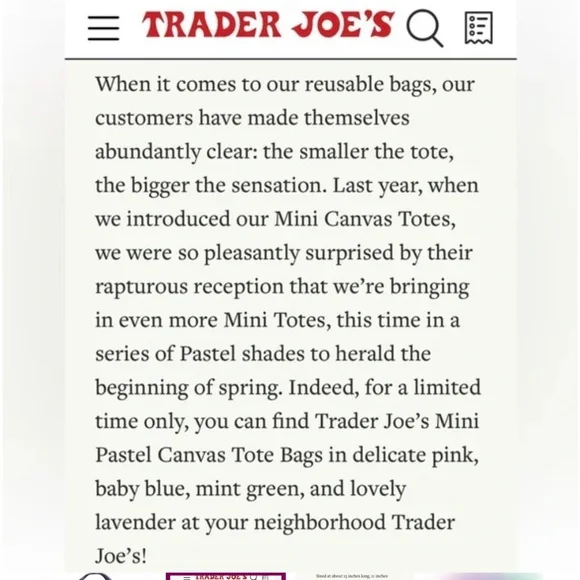 2026 Trader Joe’s Mini Tote - Purple White - Picture 2 of 9